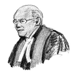 courtroom drawing by Bernice Sutton