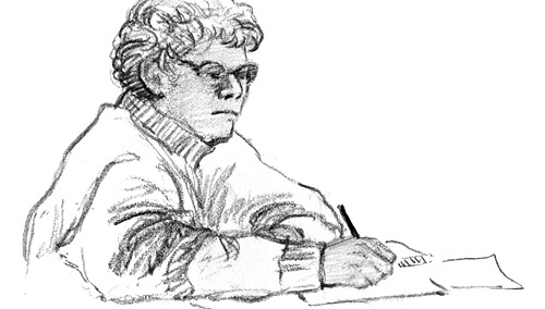 courtroom drawing by Bernice Sutton
